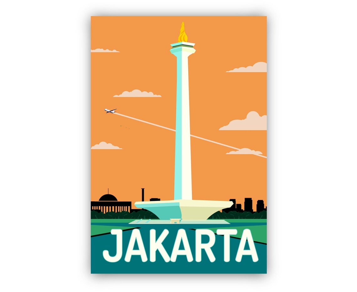 Jakarta Travel Poster Jakarta Cityscape Poster Print Jakarta Landmark Poster Wall Art Home Wall Art Office Wall Decoration Gift For Her - Image 2