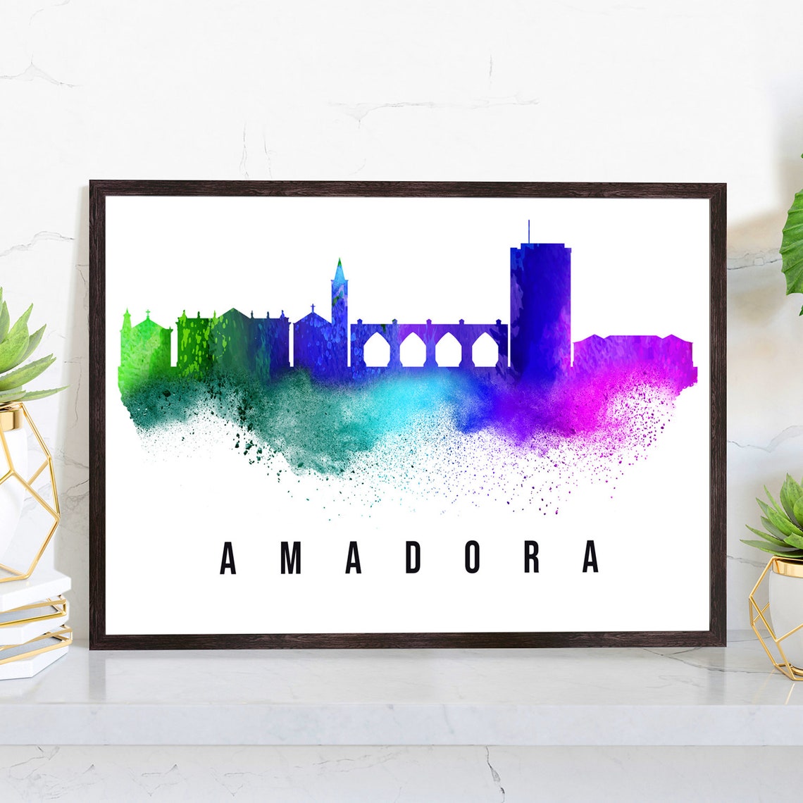 Amadora Portugal Poster Skyline Poster Cityscape Poster Portugal Landmark City Illustration Poster Home Wall Art Office Wall Art