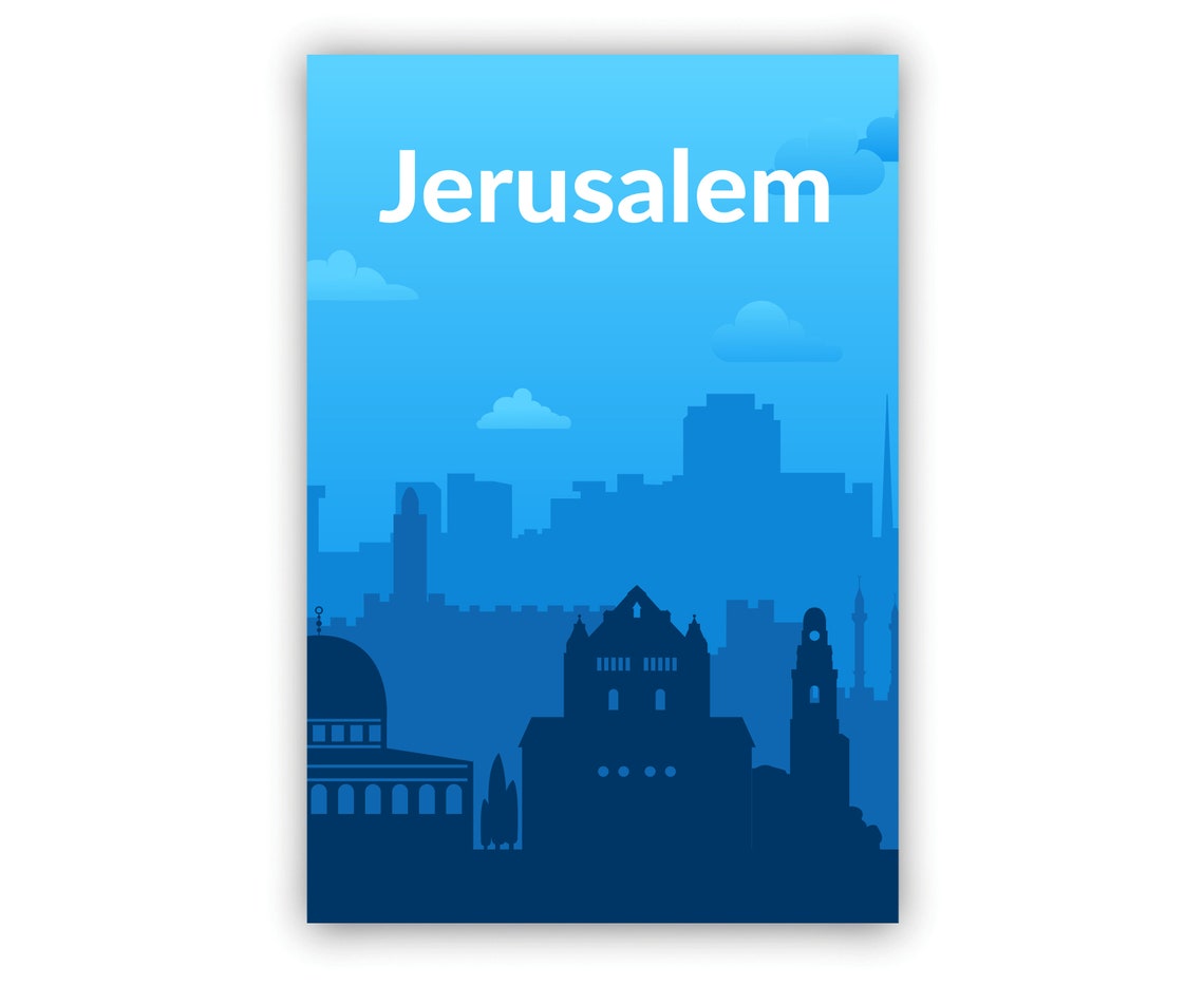 Jerusalem Israel Dome Old City Skyline Blue Minimalist Travel Poster - Image 2