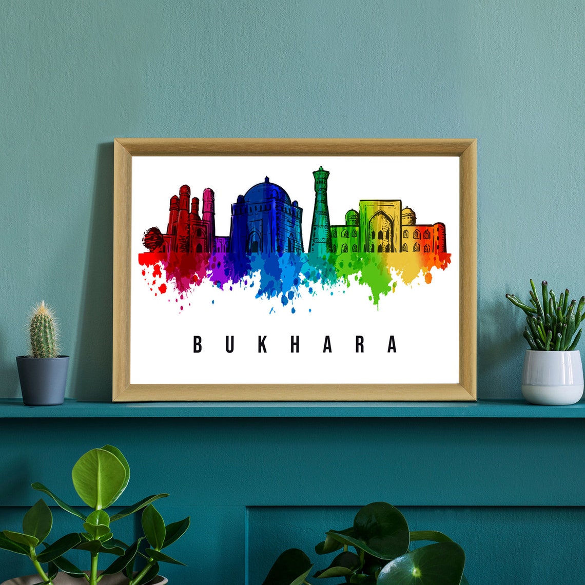 Bukhara Uzbekistan Skyline Watercolor Poster with Minaret Domes View - Image 2