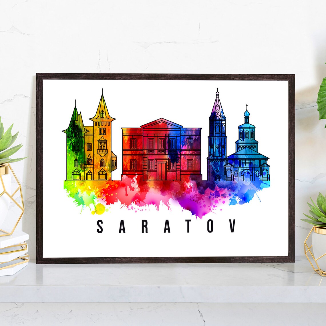 Russia Saratov Poster Skyline Poster Cityscape Poster Russia Landmark City Illustration Poster Home Wall Art Office Wall Art
