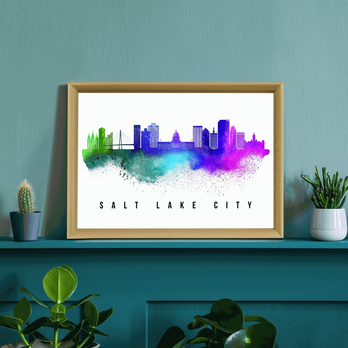 Salt Sake City Utah Skyline Poster Salt Sake Cityscape Painting Salt Sake City Landmark And Cityscape Print Home And Office Wall Art - Image 2