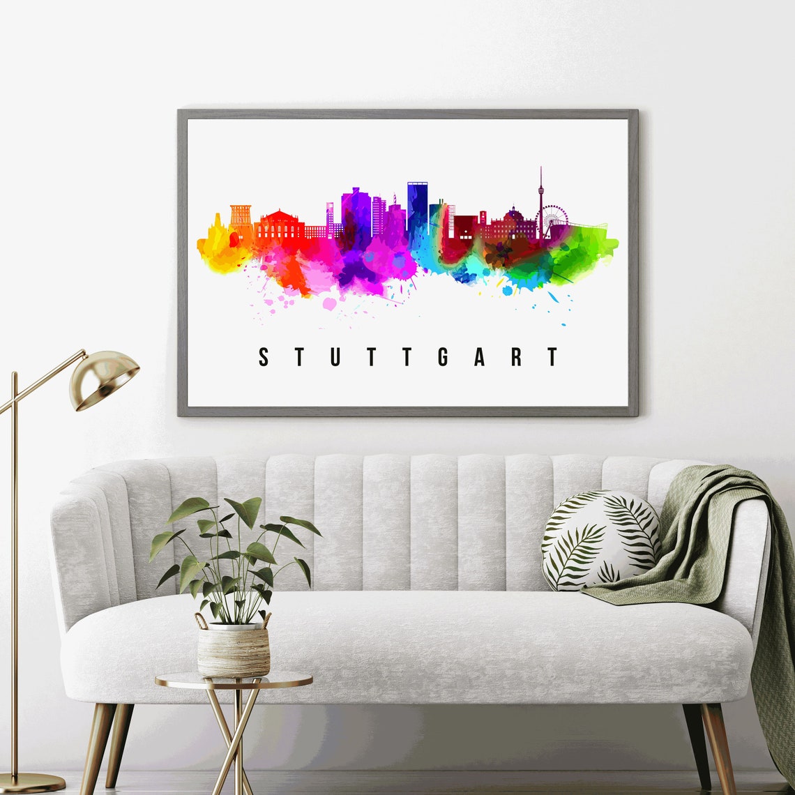 Stuttgart Germany Rainbow Watercolor Skyline Cityscape Art Poster - Image 4