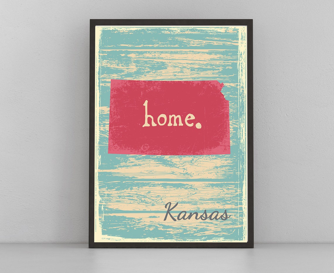 Kansas Home State Silhouette Rustic Distressed Wood Wall Art Poster