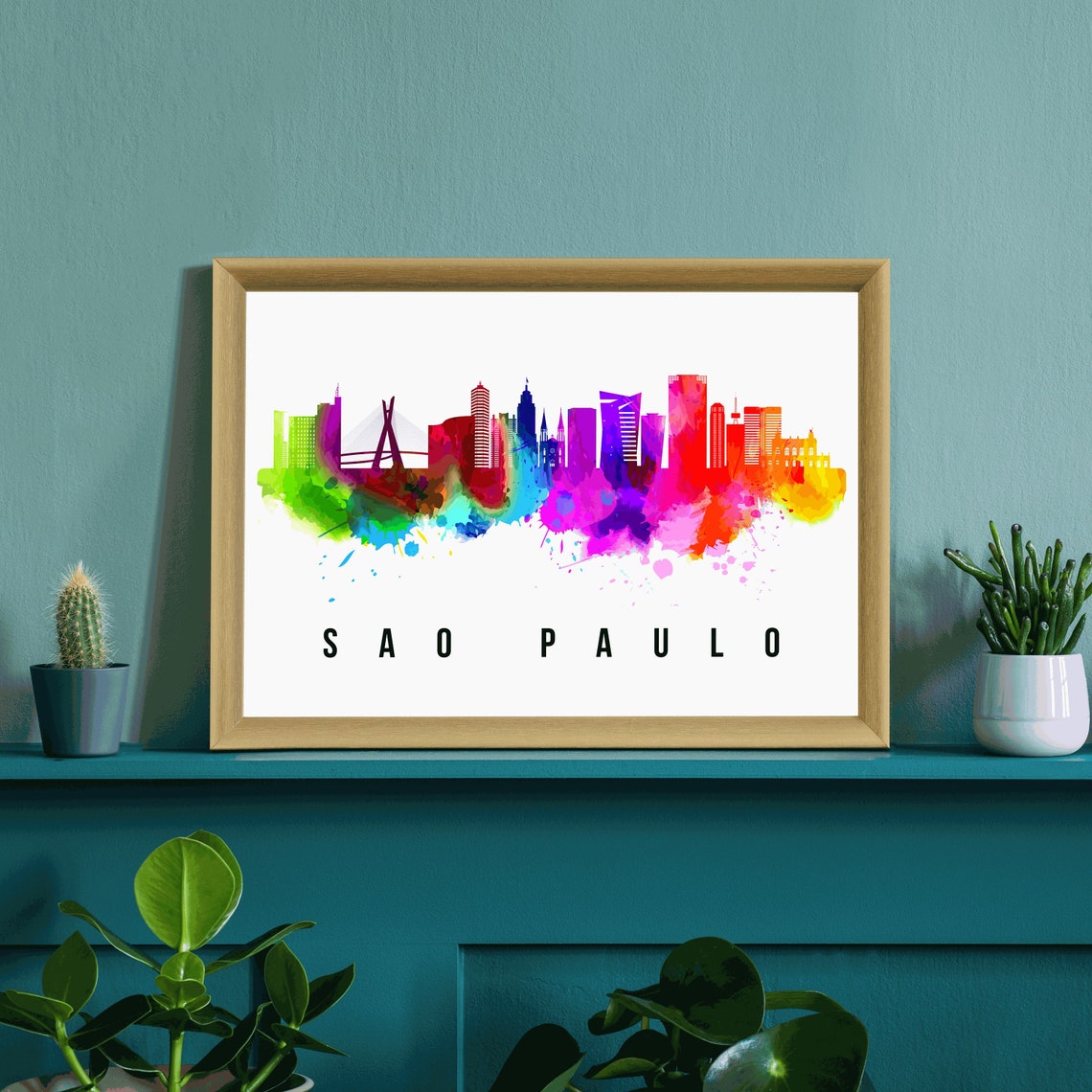 Sao Paulo Brazil Watercolor Skyline With Estaiada Bridge Poster - Image 3