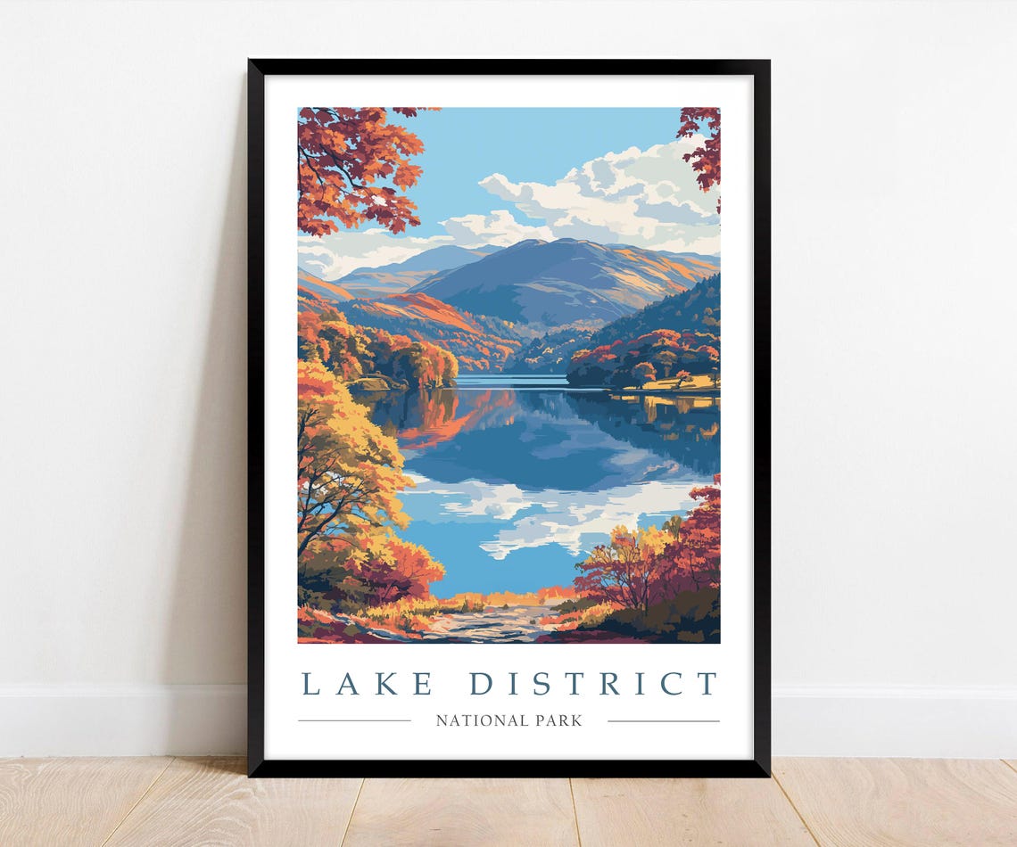 Lake District National Park Autumn Lake Reflection Scene Poster