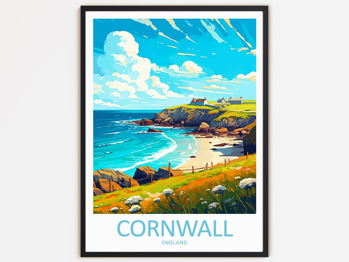 Cornwall Travel Poster, England Home Decor