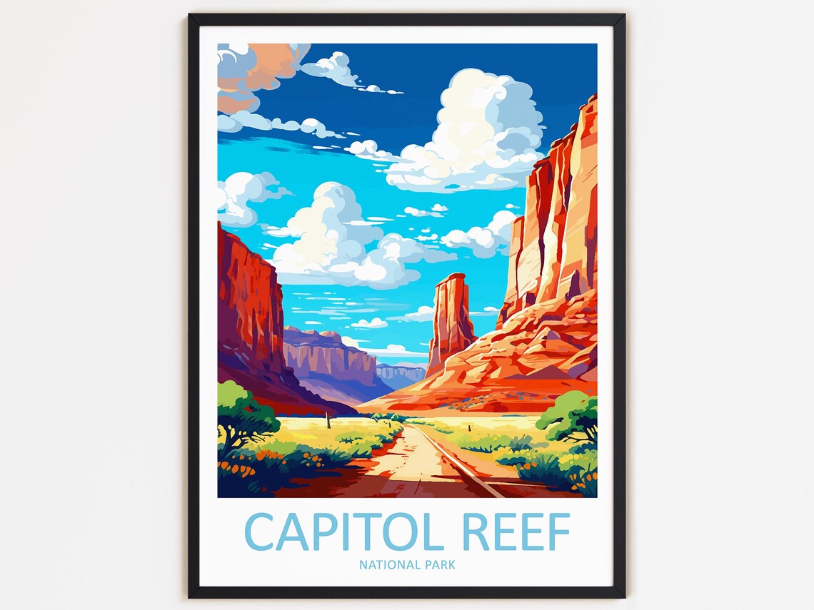 Capitol Reef National Park Travel Poster, Hiking Landscape