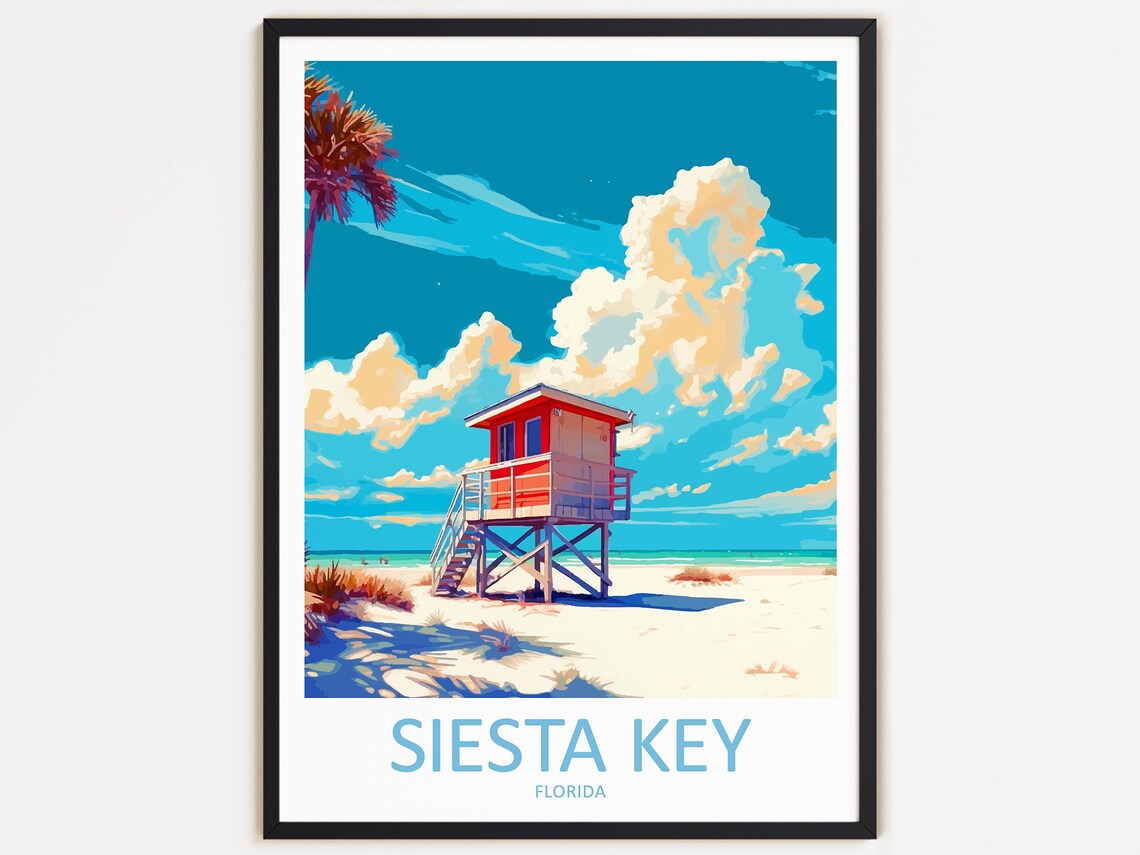 Siesta Key Travel Poster, Florida Home Decor