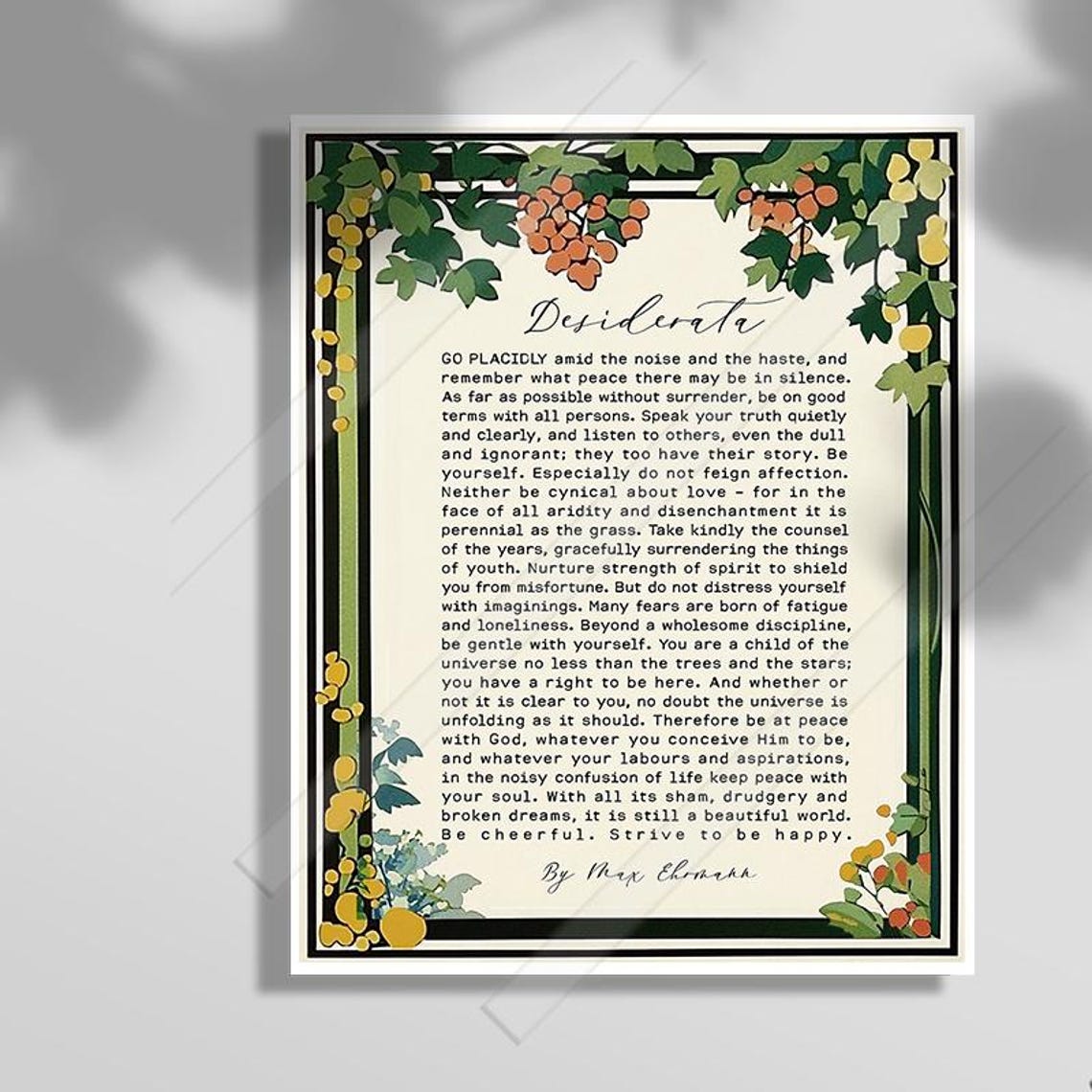 Desiderata Poem Print Max Ehrmanns Inspiring Words Be Cheerful Strive To Be Happy Graduation Gift Office Decor