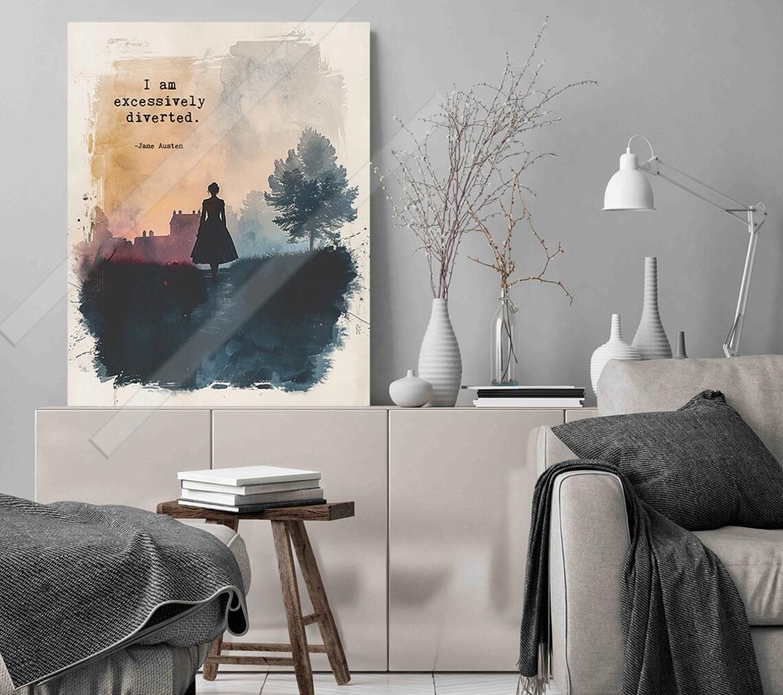 Jane Austen I Am Excessively Diverted Manor Sunset Watercolor Poster - Image 3