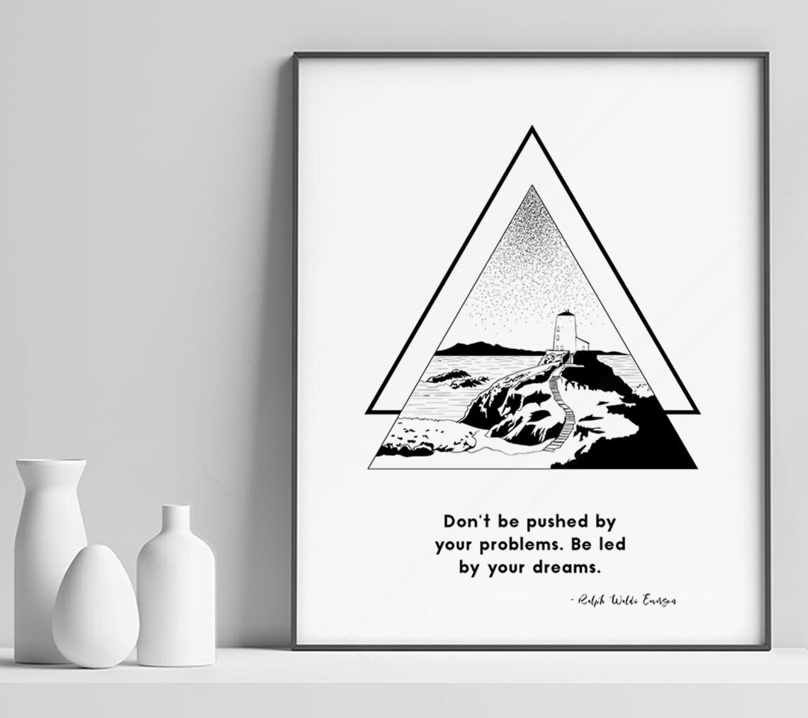 Ralph Waldo Emerson Led By Your Dreams Triangle Lighthouse Geometric Print
