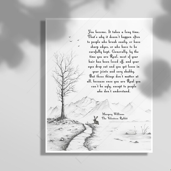 Velveteen Rabbit Once You Are Real Quote Print Pencil Sketch Nursery Wall Decor
