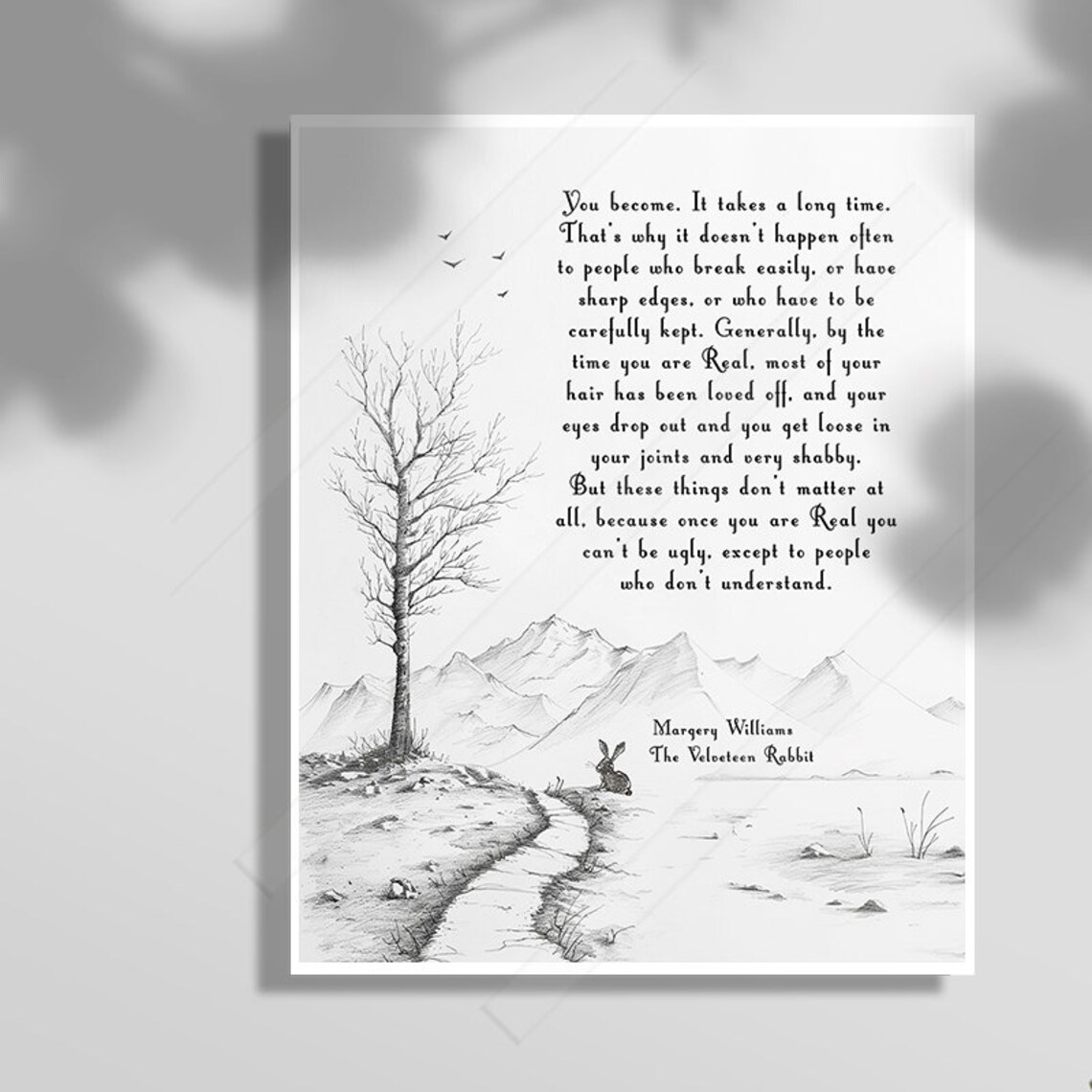 Velveteen Rabbit Once You Are Real Quote Print Pencil Sketch Nursery Wall Decor