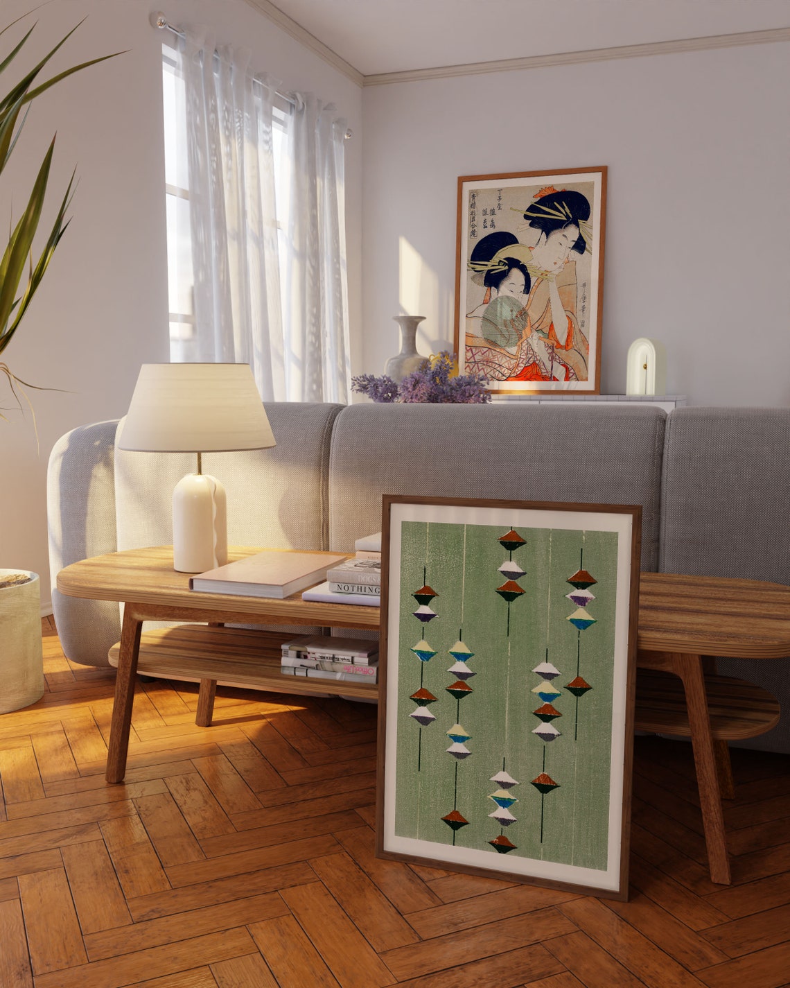 Sage Green Japanese Geometric Hanging Ornaments Retro Minimal Poster - Image 3