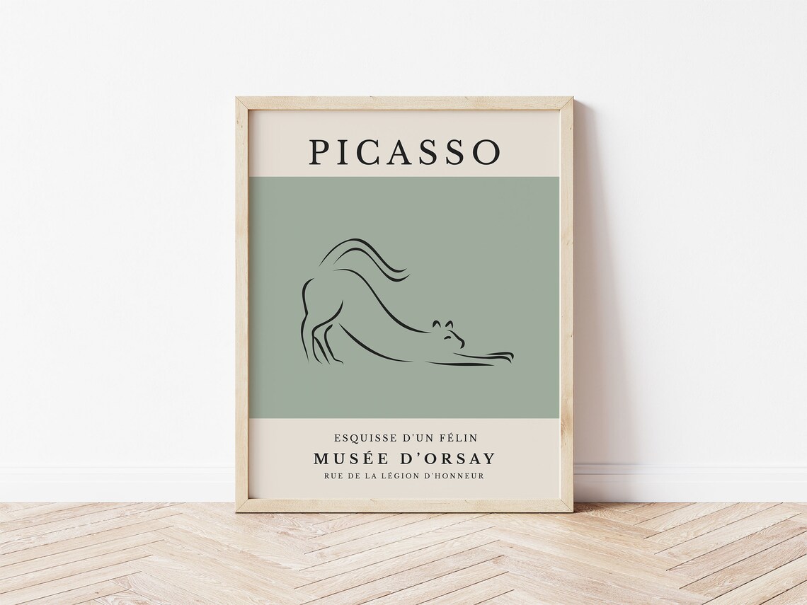 Picasso Cat Line Art Print, Minimalist Wall Art - Image 2