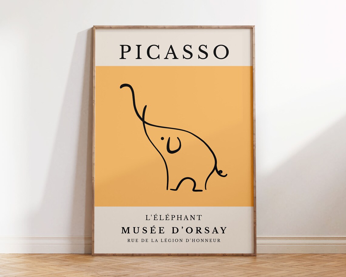 Picasso Elephant Minimalist Animal Sketch Art Print