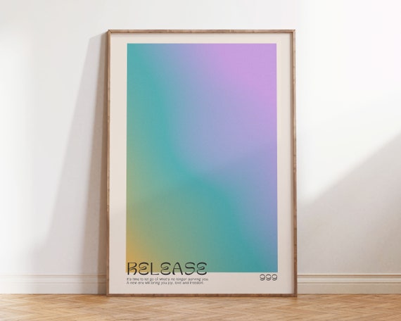 Aura Poster Angel Number 999 Retro Gradient Print In Pastel Rainbow Tones Indie Aesthetic Room Decor