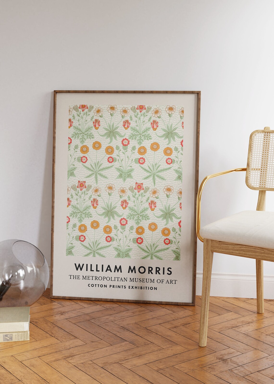 William Morris Daisy Floral Red Orange Vintage Botanical Exhibition Poster - Image 2