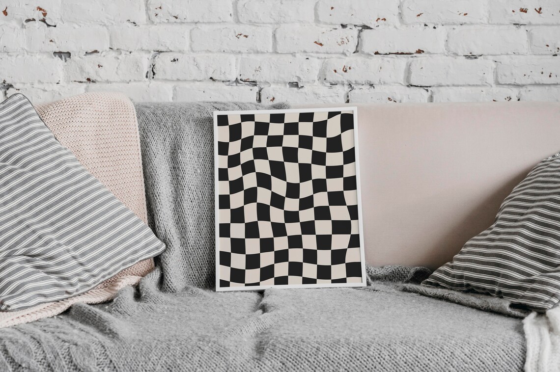 Black And White Checkered Retro Wavy Poster - Image 3