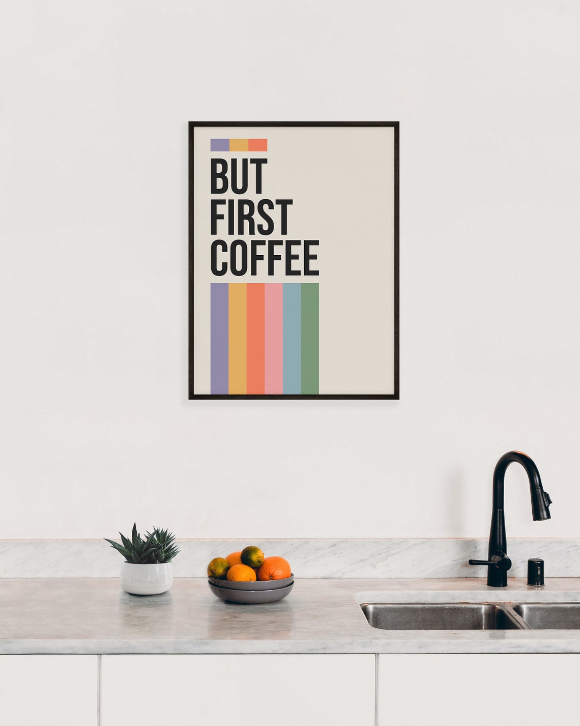 But First Coffee Retro Striped Bold Typography Kitchen Poster - Image 3