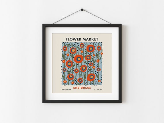 Flower Market Amsterdam Retro Botanical Travel Poster