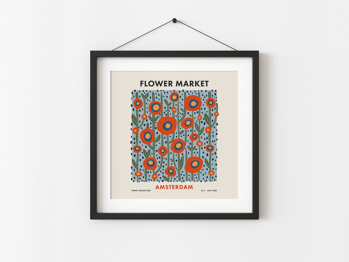 Flower Market Amsterdam Retro Botanical Travel Poster