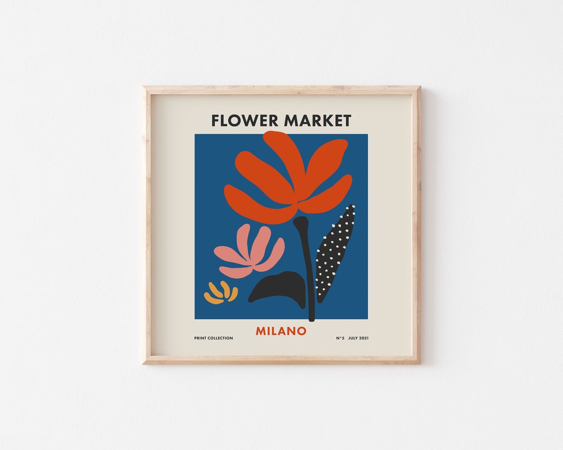 Flower Market Milano Bold Red Floral Retro Square Art Poster - Image 2