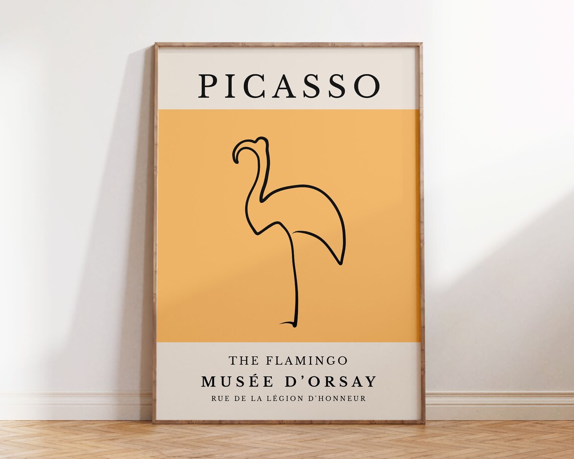 Picasso Flamingo One Line Drawing Yellow Museum Exhibition Wall Decor Poster