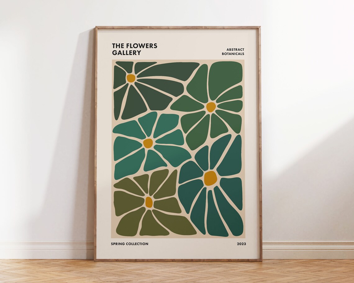 Abstract Retro Floral Print, Funky Botanical Poster