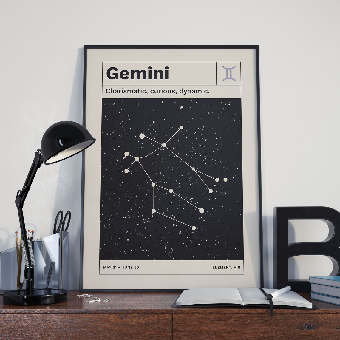 Gemini Horoscope Poster, Retro Minimalist Zodiac Art - Image 2