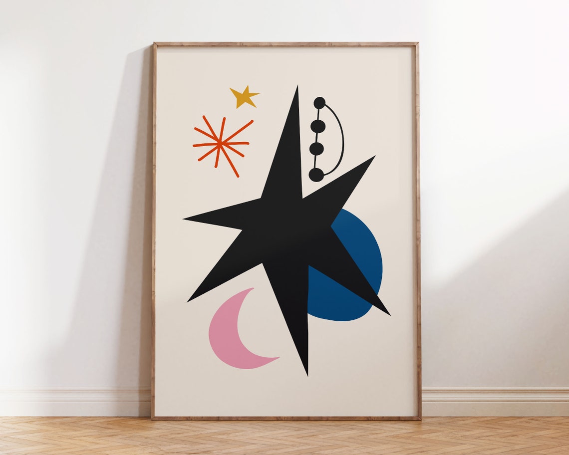 Abstract Celestial Starburst Moon Mid Century Modern Art Print