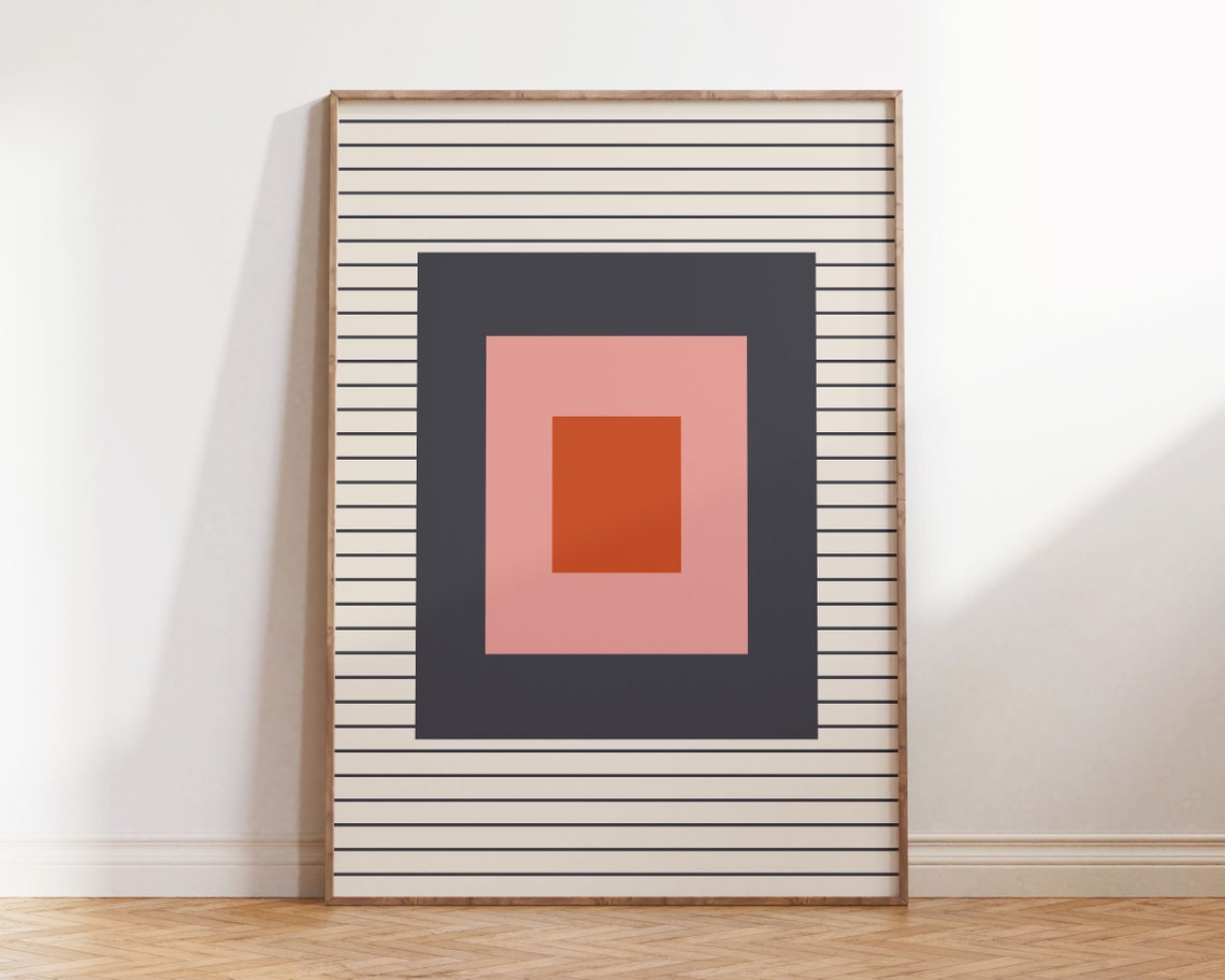 Bauhaus Geometric Concentric Squares Striped Minimalist Art Print