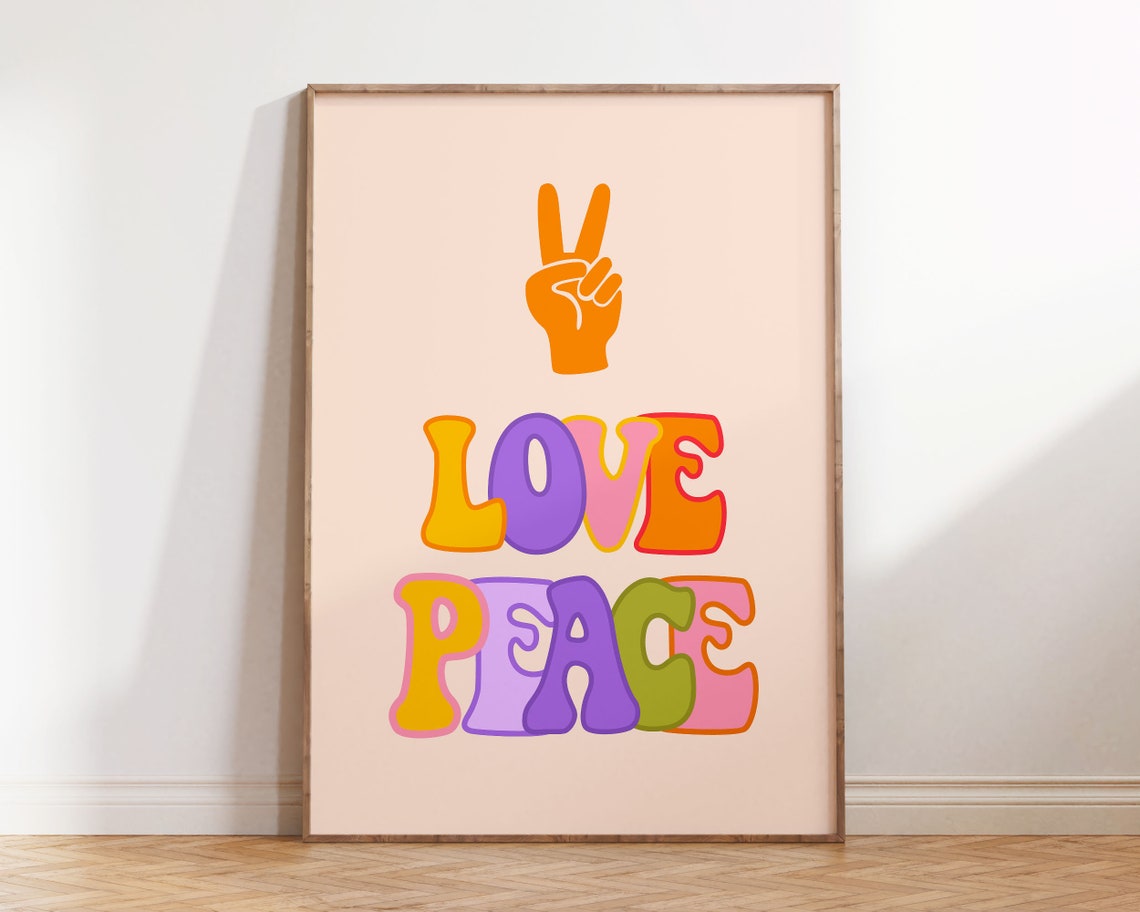 Love Peace Groovy Hippie Peace Sign Hand Retro Typography Poster