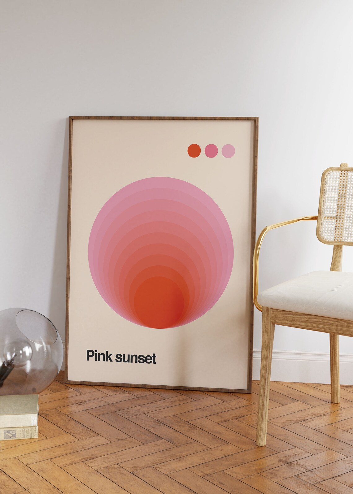 Retro Pink Sunset Print, Minimalist Bauhaus Poster - Image 3