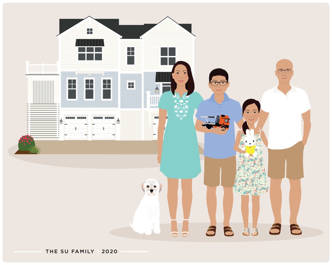 Personalized Family Portrait With Home - Image 2