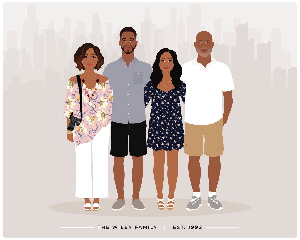 Custom Illustrated Family Portrait With Two Dogs Gift Poster - Image 3