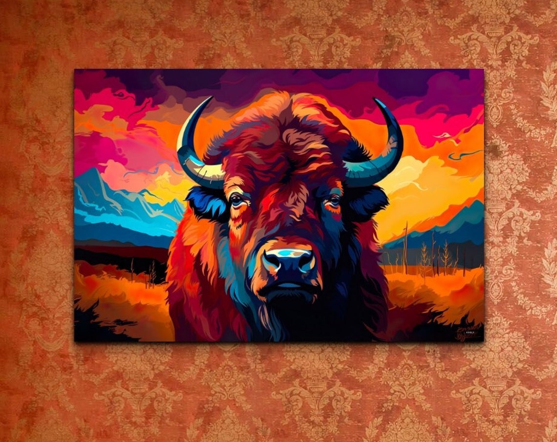 Dayglow Bison, Modern Art Print