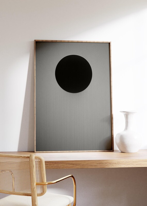 Solid Black Circle centered on Soft Gray Grayscale Abstract Poster