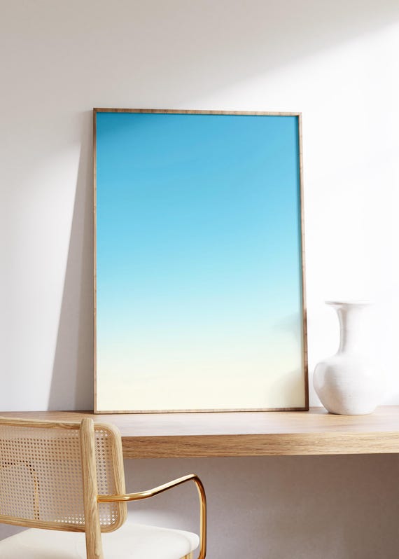 Midday Sky Gradient Wall Art Print Blue Creamy White Soft Tones Clear Atmosphere Minimal Ombre Bright Calm Decor