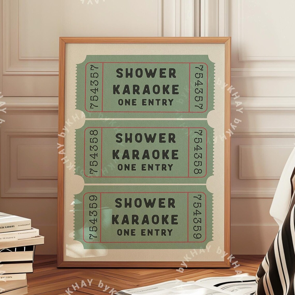 Shower Karaoke Ticket Print, Retro Bathroom Decor