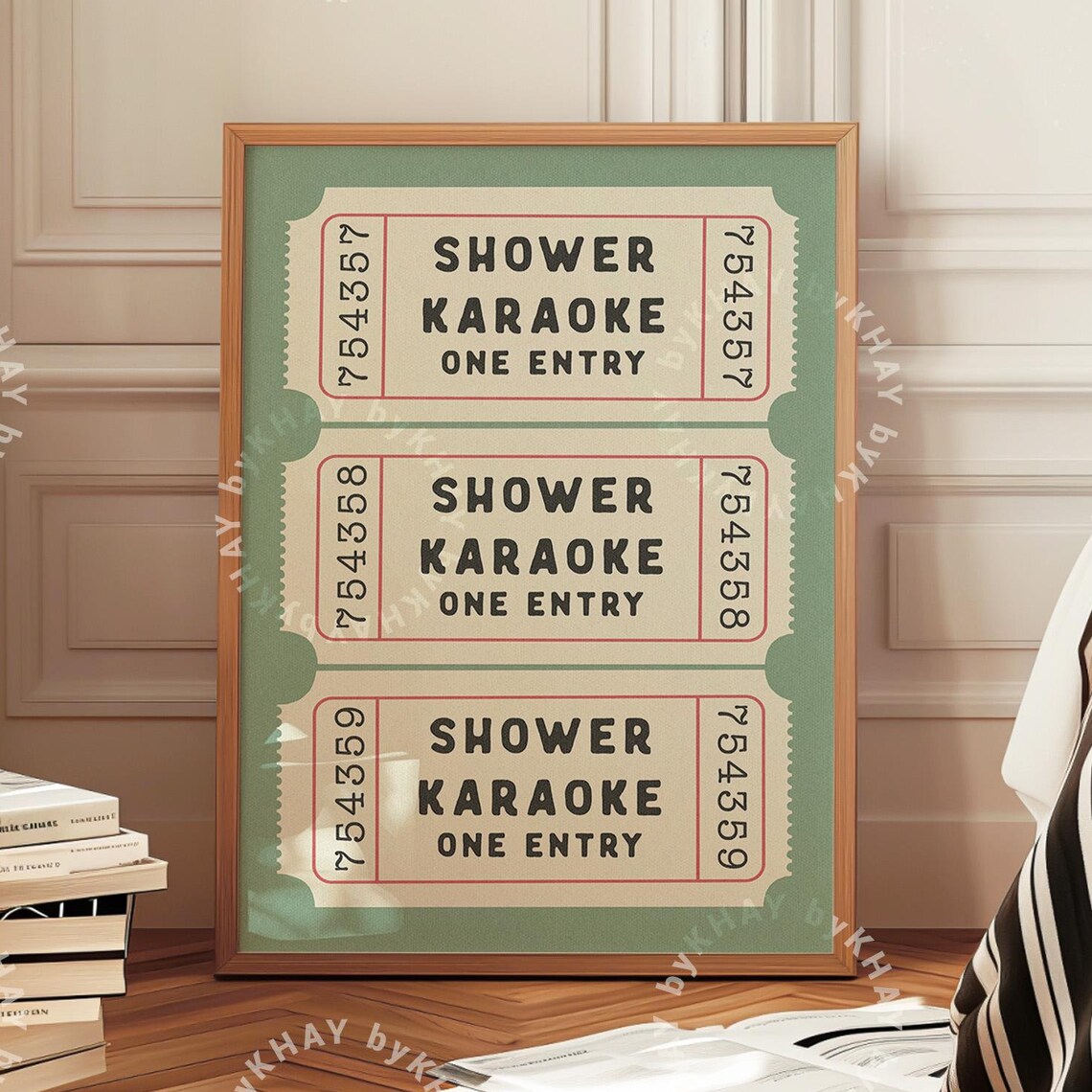 Shower Karaoke Ticket Print, Vintage Bathroom Humor