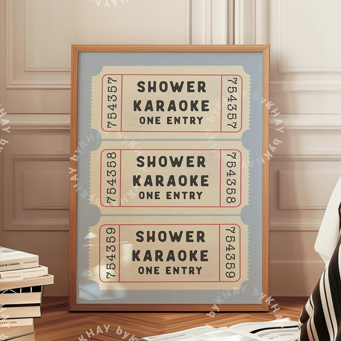 Shower Karaoke Ticket Print, Retro Bathroom Art Print