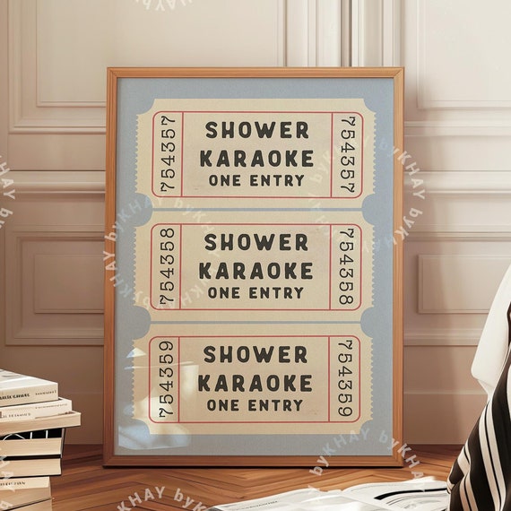 Shower Karaoke Ticket Print, Retro Bathroom Art Print