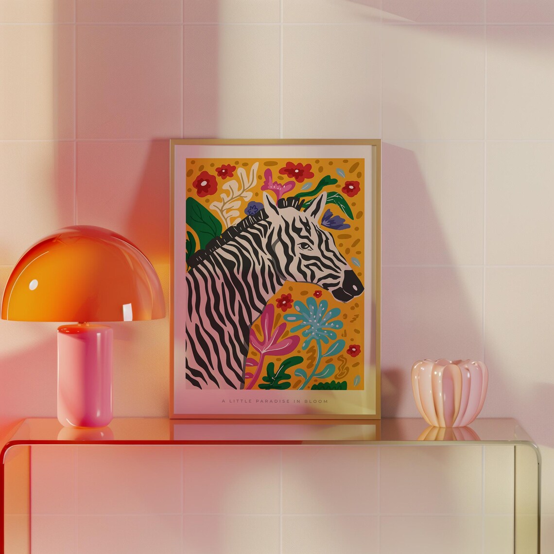 Zebra Tropical Paradise Jungle Flower Colorful Safari Animal Poster - Image 4