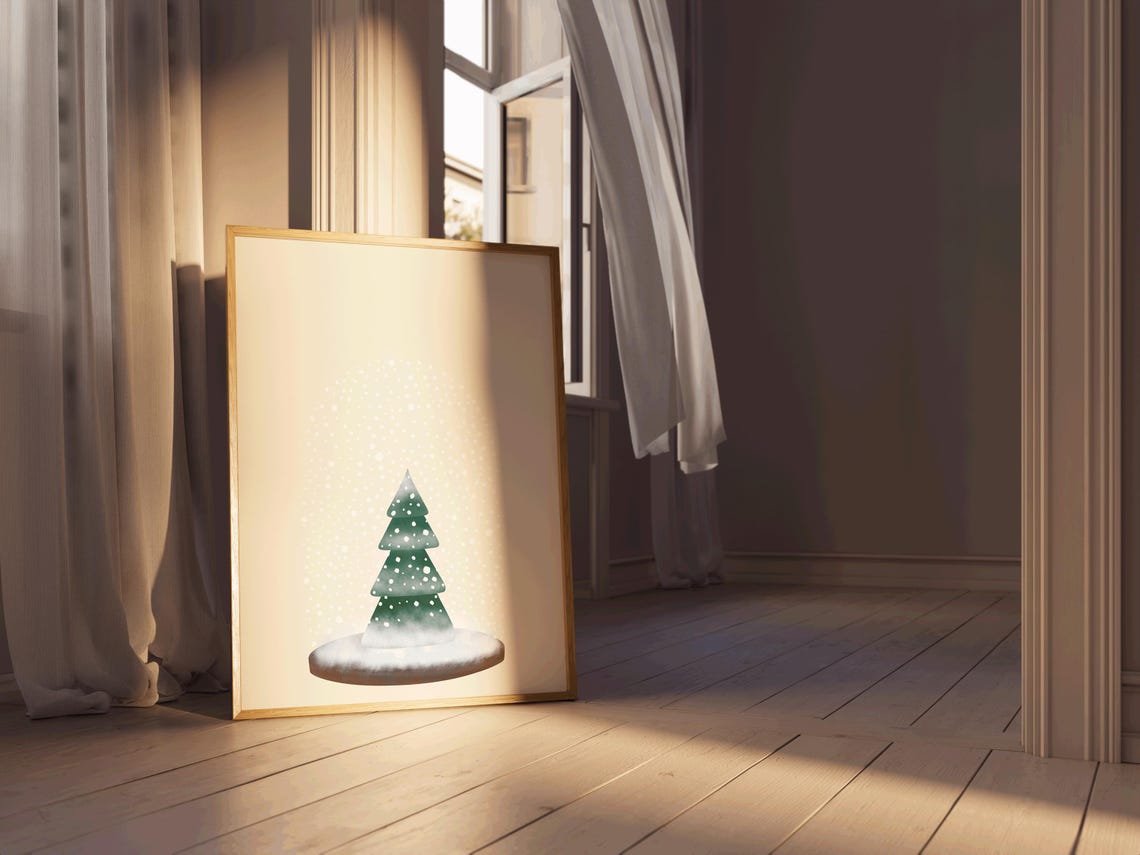 Snowy Minimalist Christmas Tree Winter Wonderland Cozy Holiday Poster - Image 3