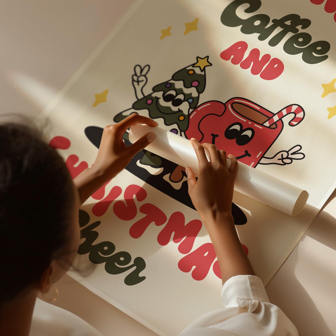 Running On Coffee And Christmas Cheer Retro Mascot Holiday Poster - Image 3