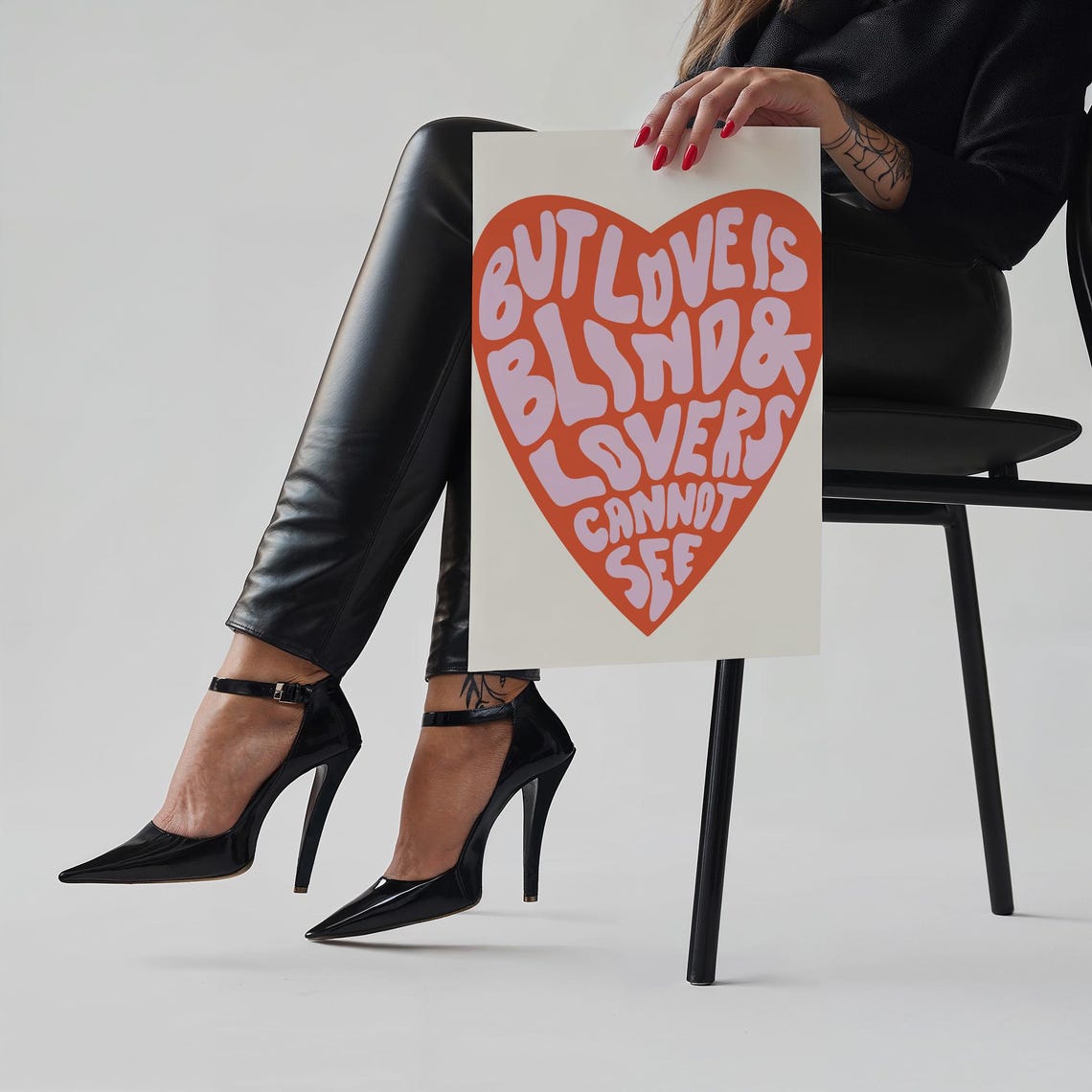 But Love Is Blind Heart Typography Red Retro Romantic Quote Poster - Image 3