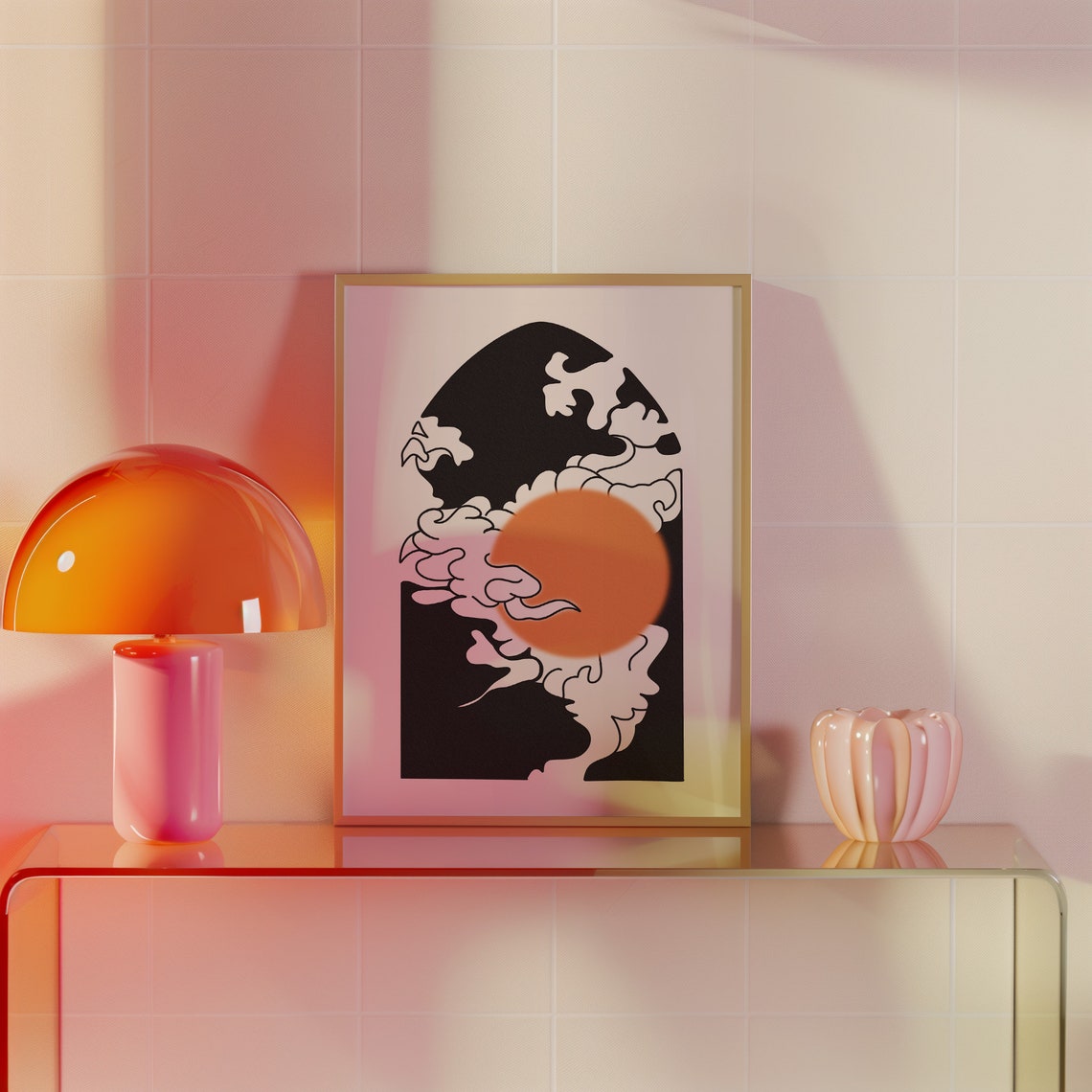 Black Orange Sun Abstract Japanese Wave Minimalist Art Poster - Image 2