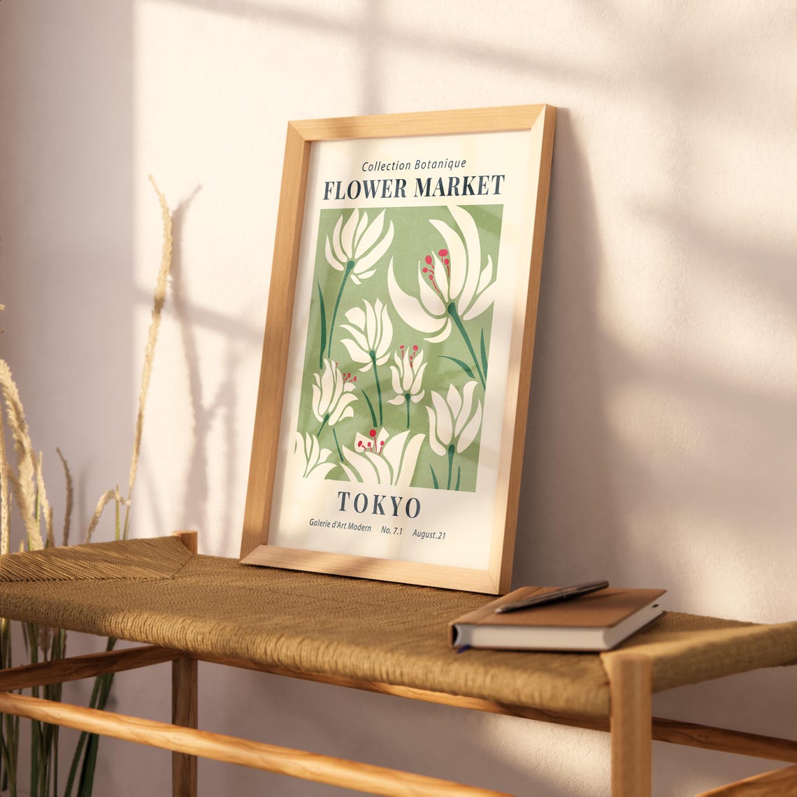 Flower Market Tokyo White Lilies Green Botanical Vintage Style Poster - Image 2